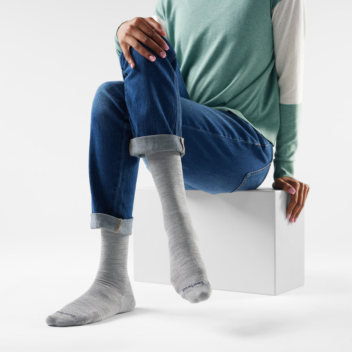 Everyday Anchor Line Crew Socks Light Gray - ver - 2