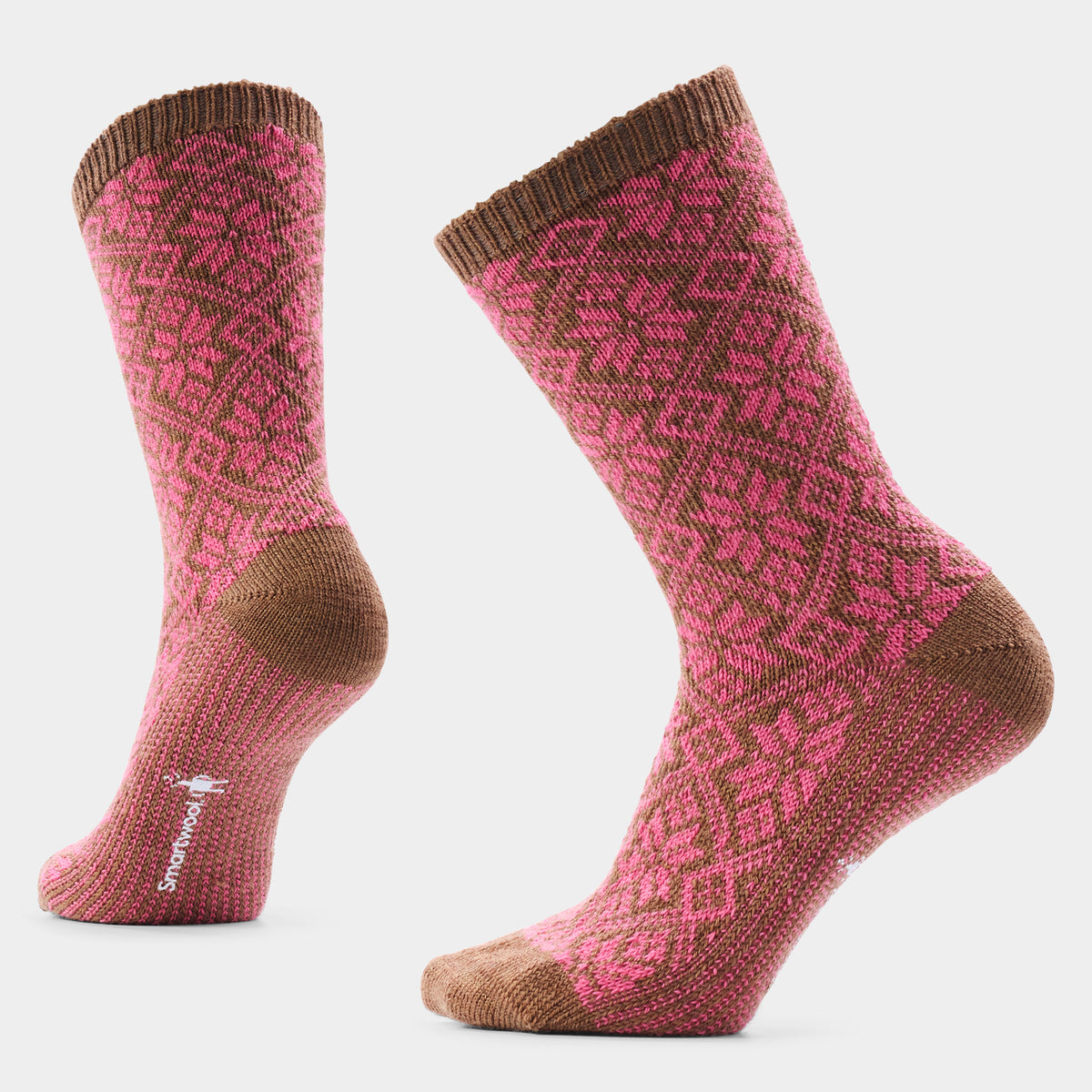 Women's Everyday Cozy Traditional Snowflake Crew Socks Garden Pink - ver - 1