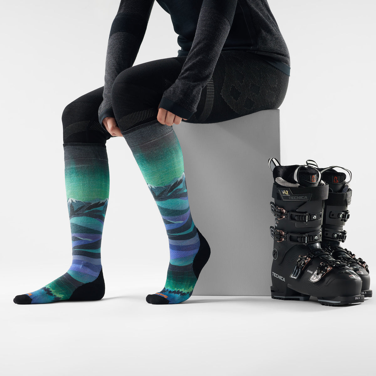 Chaussette de contention imprimée sous-genou pour le ski pour femmes  - voir - 2