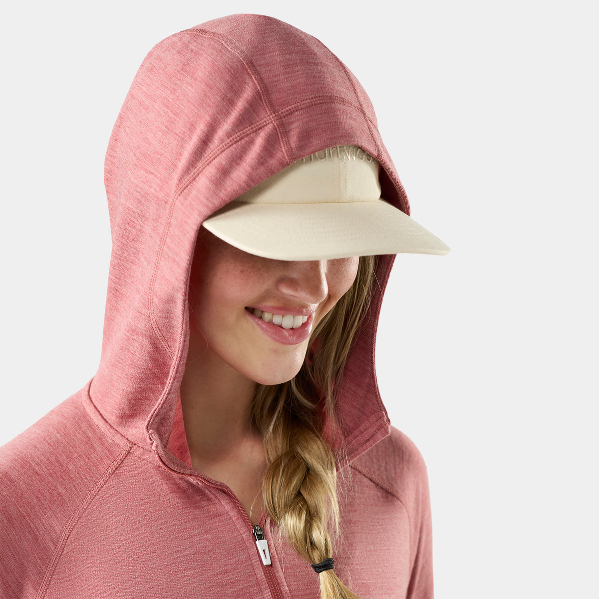Women's Classic Thermal Merino Base Layer 1/2 Zip Hoodie Rosewood Heather - ver - 3