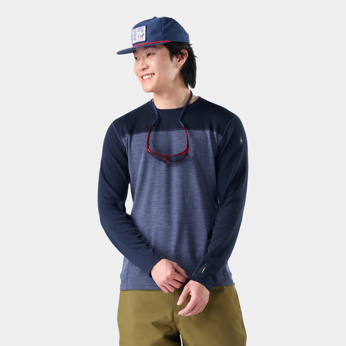 Men's Classic Thermal Merino Base Layer Colorblock Crew Deep Navy-Nightfall Blue - ver - 1