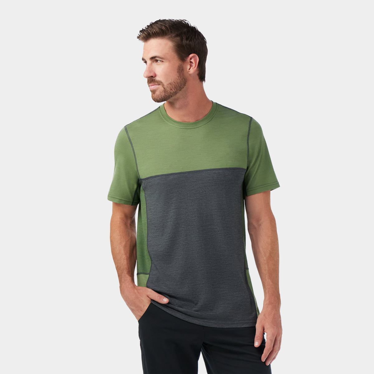 Men's Mountain Bike Short Sleeve Jersey Charcoal-Fern Green - ver - 1