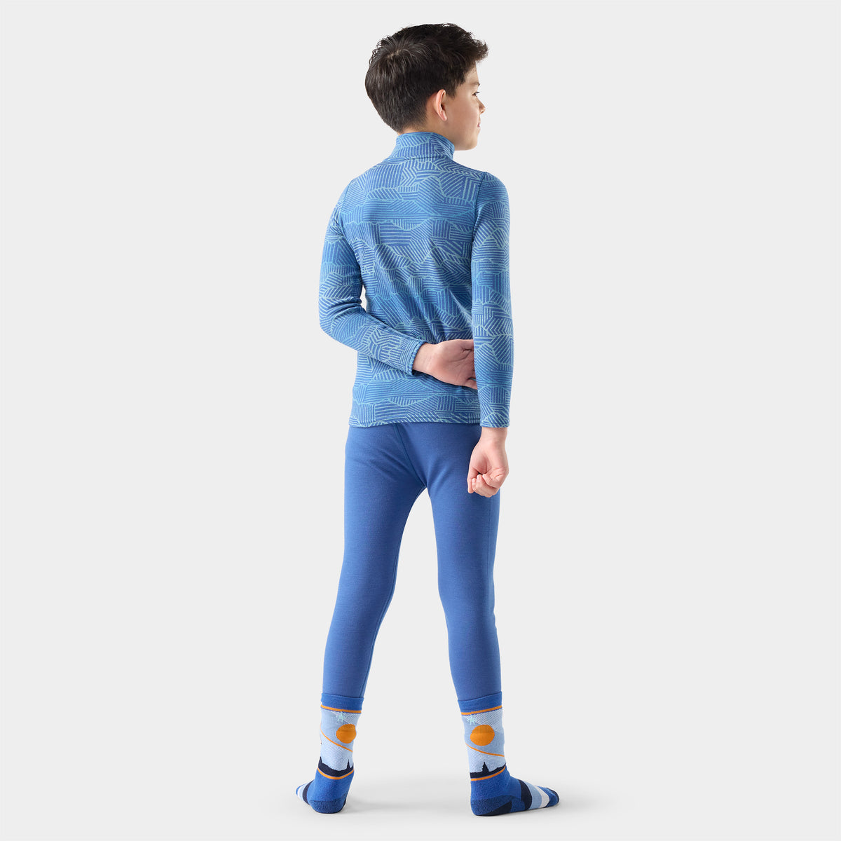Kids' Classic Thermal Merino Base Layer 1/4 Zip Indigo Linear Peaks - ver - 2