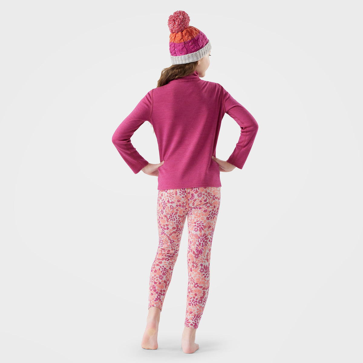 Kids' Classic Thermal Merino Base Layer 1/4 Zip Festive Fuchsia Heather - ver - 2