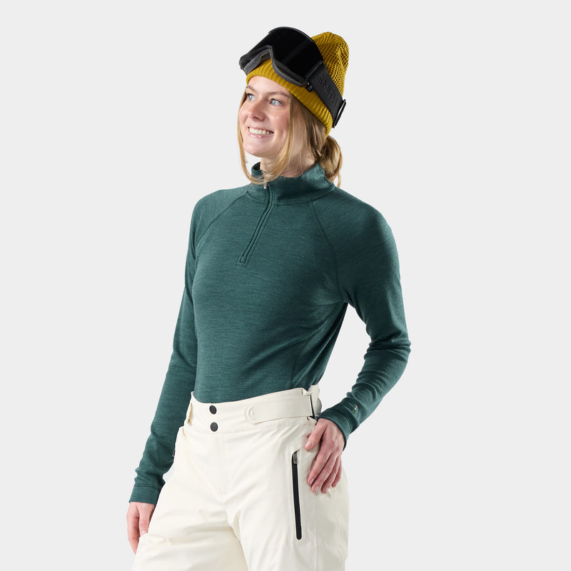 Women's Classic Thermal Merino Base Layer 1/4 Zip - Dark Teal Heather / L