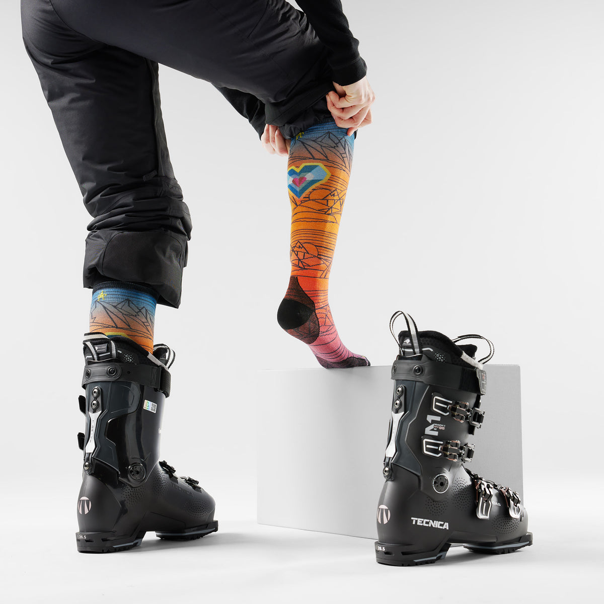 Ski Geo Peaks Print Over The Calf Socks Orange Rust - ver - 2