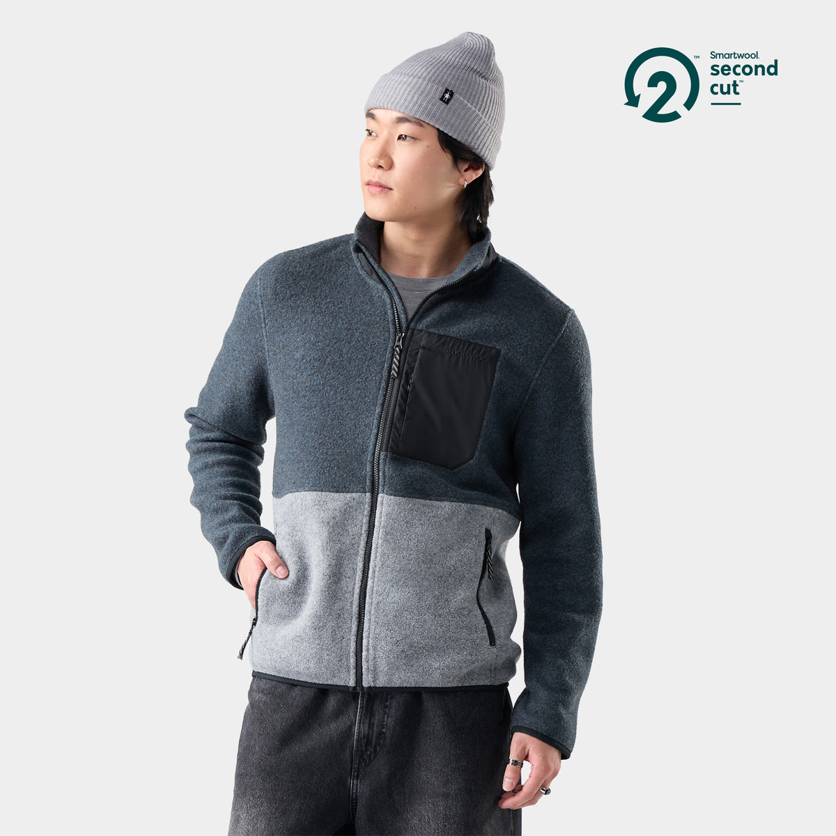 Men's Second Cut™ Fleece Jacket Light Gray-Deep Navy - ver - 1