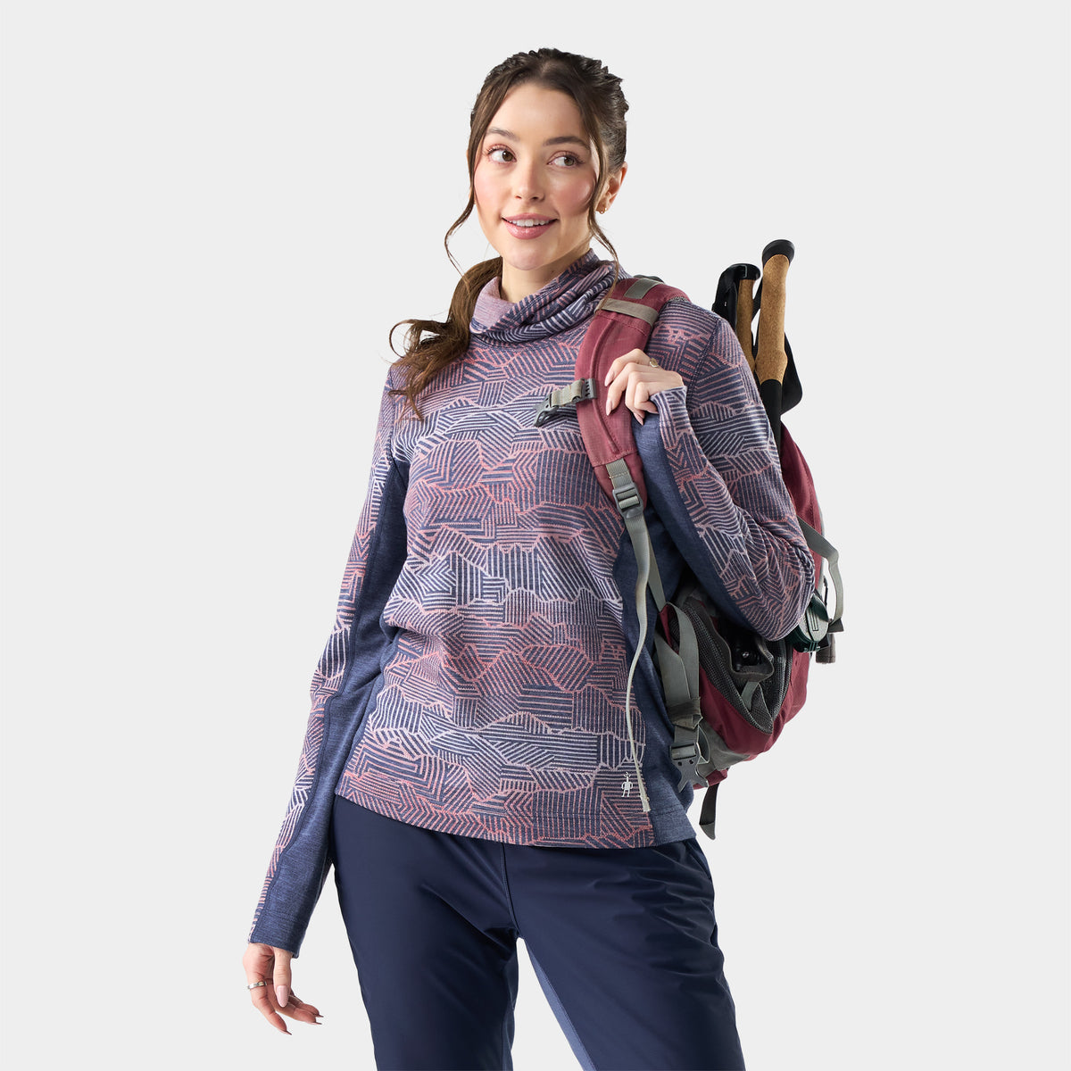 Women's Classic Thermal Merino Mock Neck Nightfall Linear Peaks - ver - 1