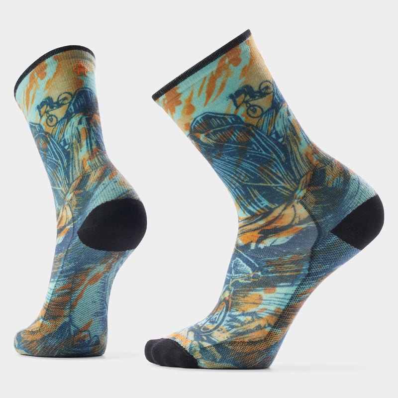 Bike Rugged Ride Print Crew Socks - Capri / L