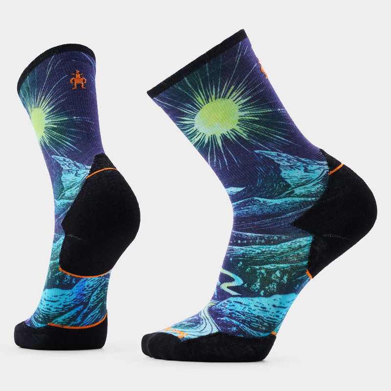 Trail Run Treeline Print Crew Socks - Deep Navy / L