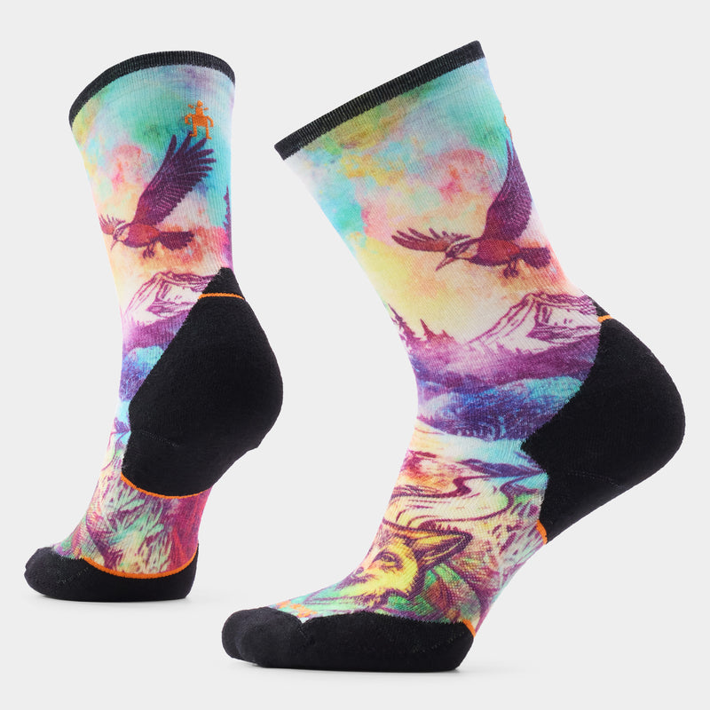 Women's Trail Run Serene Peak Print Crew Socks - Dusty Teal / L