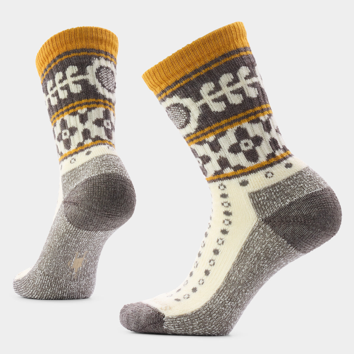 Women's Everyday Cozy Retro Sunflower Crew Socks Natural - ver - 1