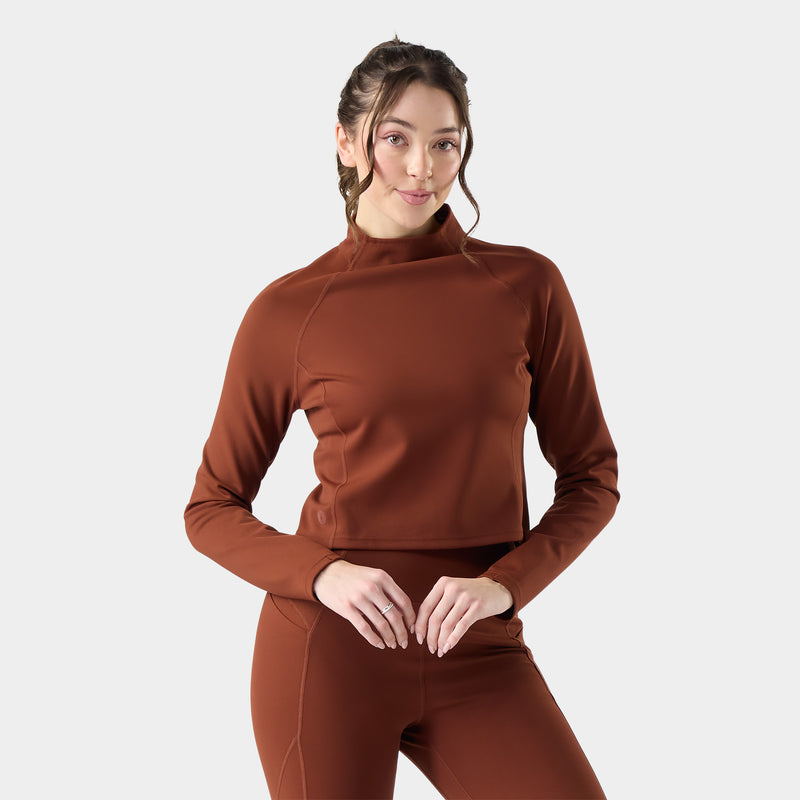 Women's Active Merino Movement Mock Neck - Burnt Sienna / XS