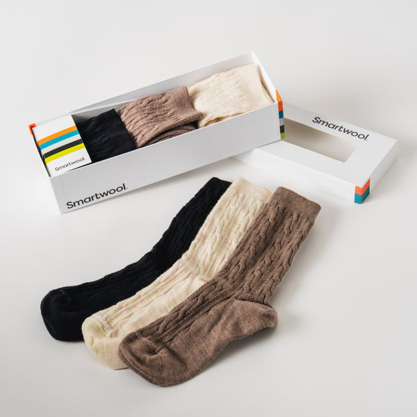 Women's Everyday Cable Crew Socks Trio Gift Box