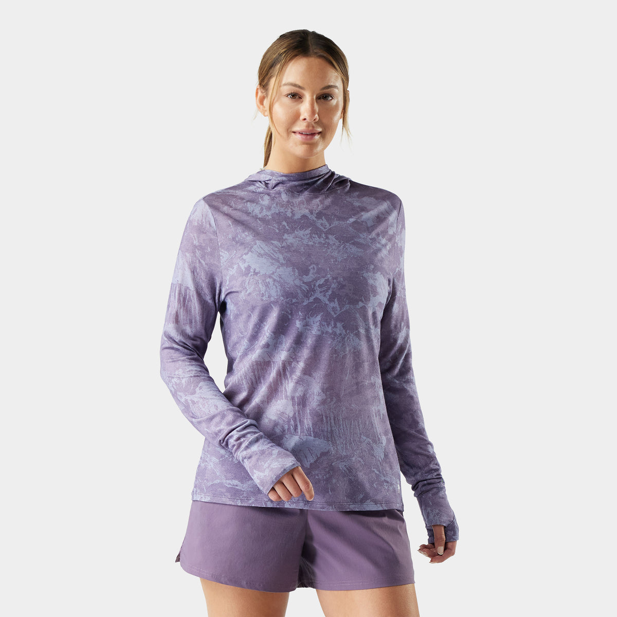 Women's Merino Hoodie Purple Storm Mountain - ver - 1