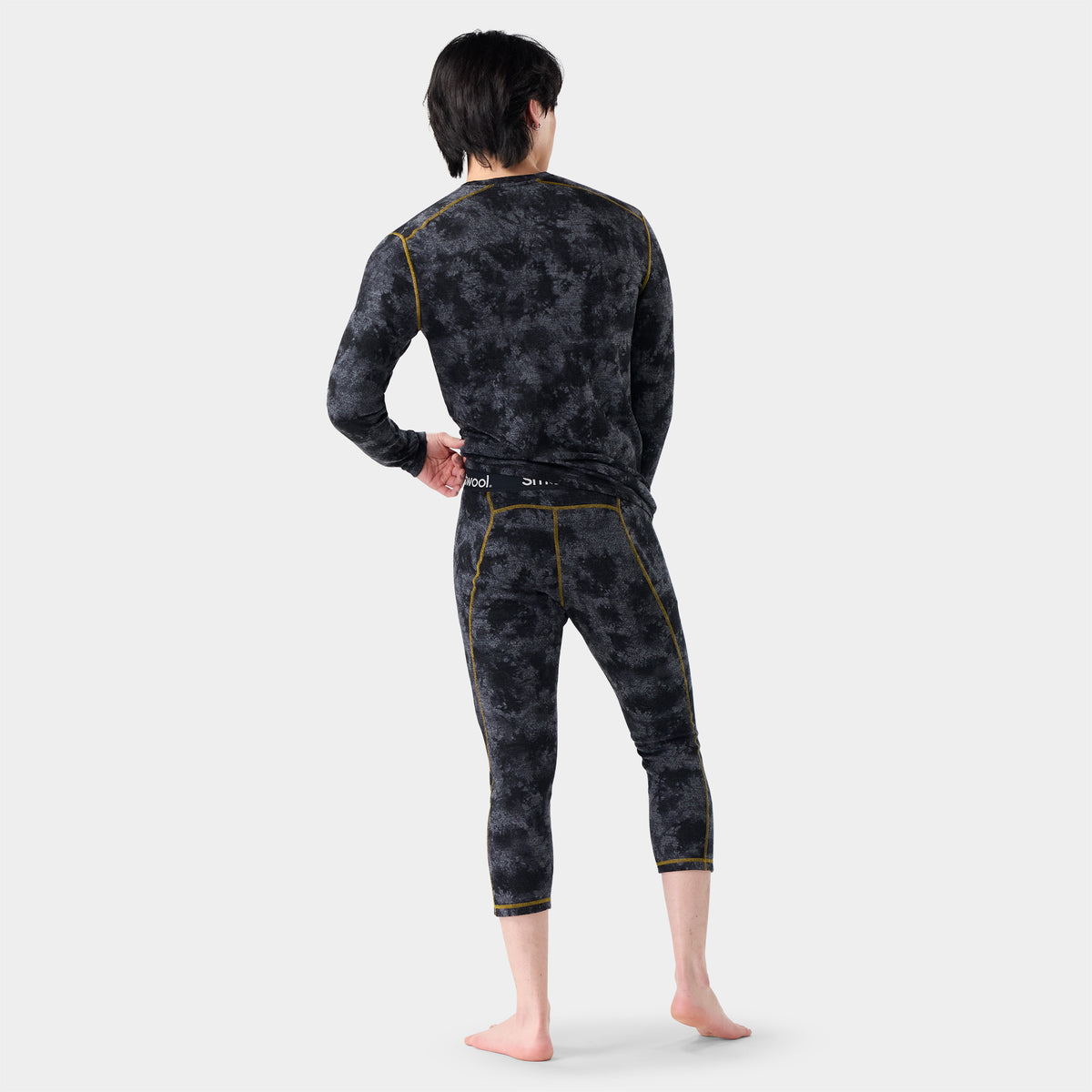 Men's Classic Thermal Merino Base Layer 3/4 Bottom Black Tie Dye-Honey Gold - ver - 2