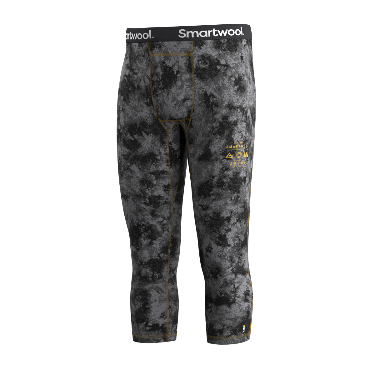 Men's Classic Thermal Merino Base Layer 3/4 Bottom Black Tie Dye-Honey Gold - ver - 4