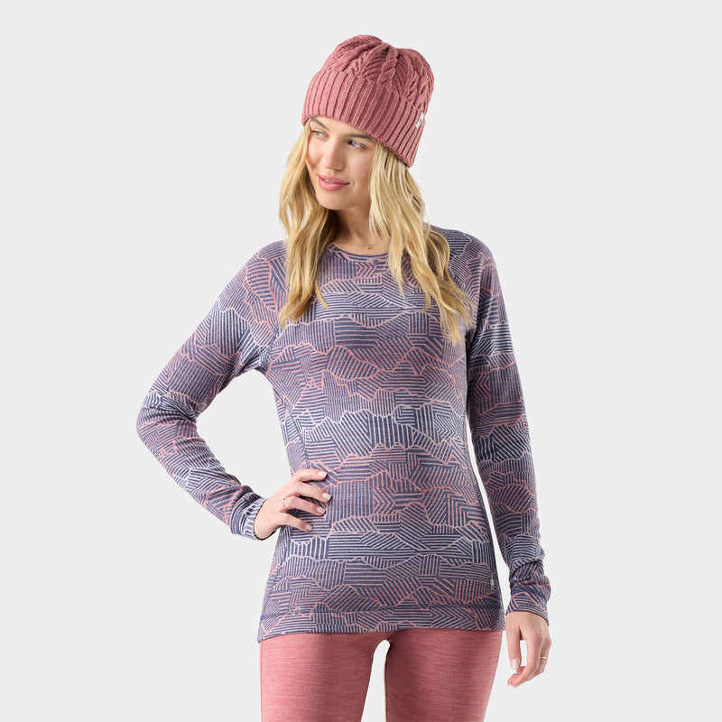 Haut de base Classic Thermal Merino à encolure ronde en boîte pour femmes - Pics Linéaires Nuit Tombante / G