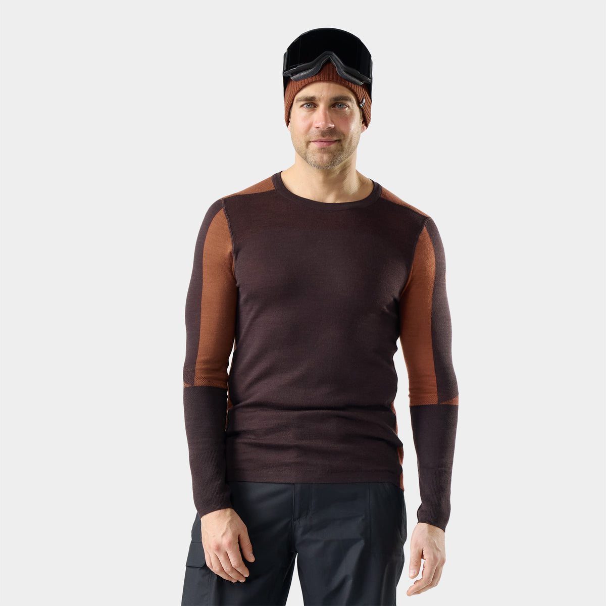 Men's Intraknit™ Thermal Merino Base Layer Colorblock Crew Dark Mink-Burnt Sienna - ver - 1